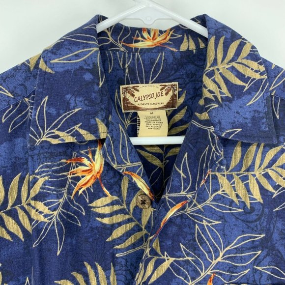 Calypso Joe Shirt Blue Floral Print Button Up Short Sleeve Island - Picture 2 of 7